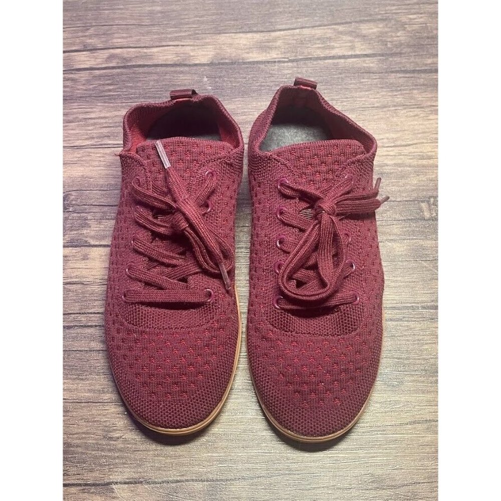 Suavs Zilker Vino Burgundy Knit Low Top Lace Sneakers Shoes Mens size 5 Womens 7